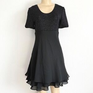 90s Vintage‎ Whimsigoth Glitter Mini Dress Polka Dot Tiered Chiffon Empire Waist